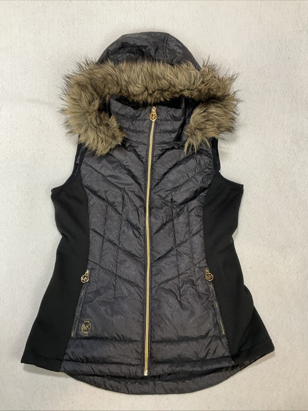 Michael KORS Faux Fur Puffer Hooded Down Vest Black Size M Mobwife Money